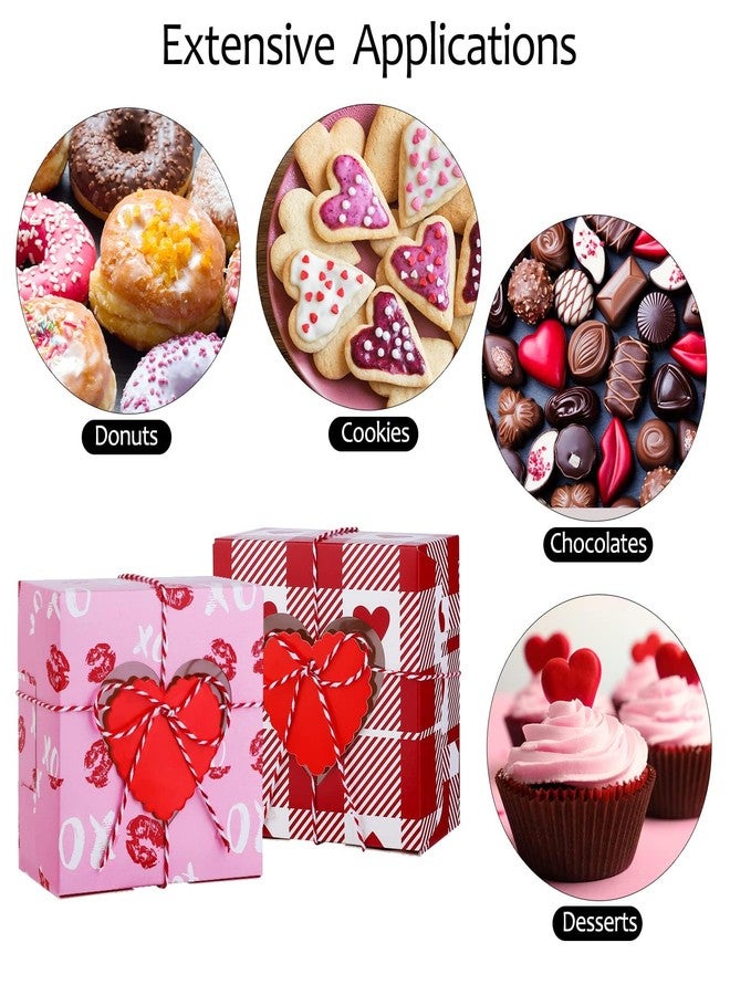 Fovths 36 Pack Valentines Day Cookie Boxes with Window Cupcake Bakery Boxes 4.5 x 4.5 x 2.5 Inch Hearts Goody Candy Container Box with Tags and Rope for Cupcakes, Doughnuts, Gifts Giving - Image 5